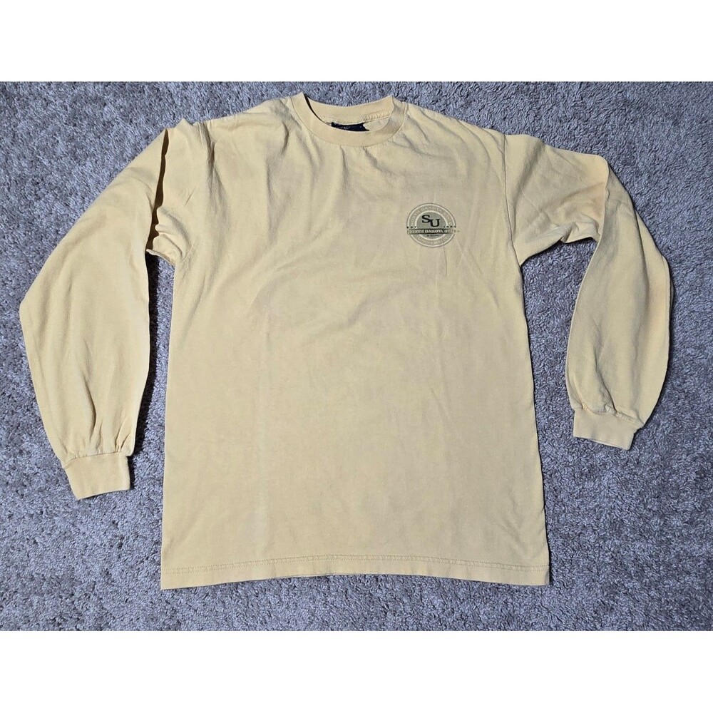 VTG Jansport NDSU Bison Long Sleeve Shirt Pale Yellow Green Medium